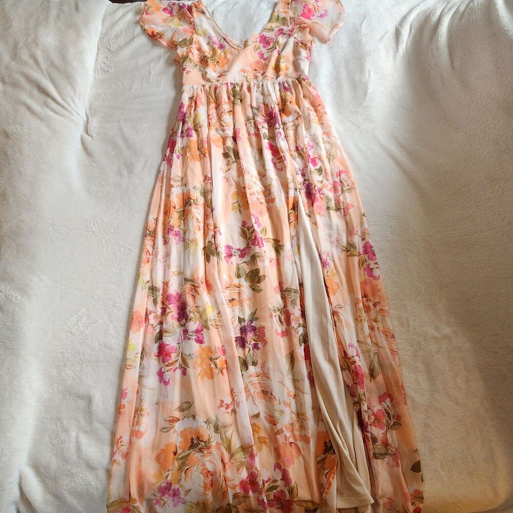 EUC Birdy Grey Hannah Maxi Dress – Coral Sunset Peonies – Size M
